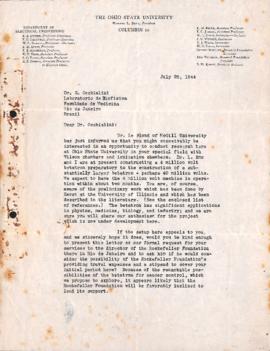 Carta de Theodore J. Wang a Giuseppe Occhialini