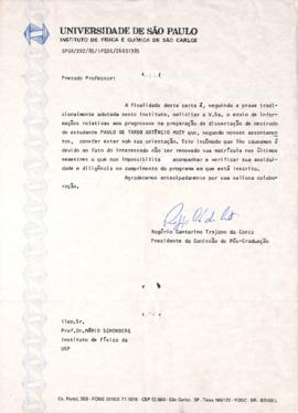Carta de Rogério Cantarino Trajano da Costa a Mario Schenberg