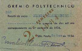 Recibo de sócio do Grêmio Polytechnico