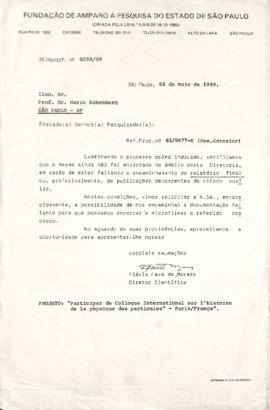 Carta de Flávio Fava de Moraes a Mario Schenberg