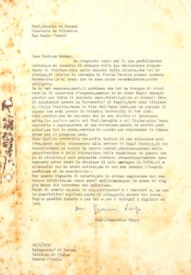 Carta de Abrahão de Moraes a Giampietro Puppi (Gianni)