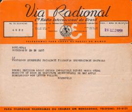 Telegrama de Rosenfeld a Mario Schenberg