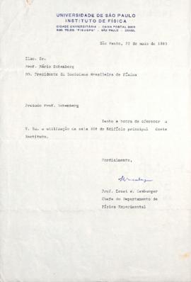 Carta de Ernst W. Hamburger a Mario Schenberg
