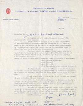 Carta de Giuseppe Occhialini a Mario Schenberg