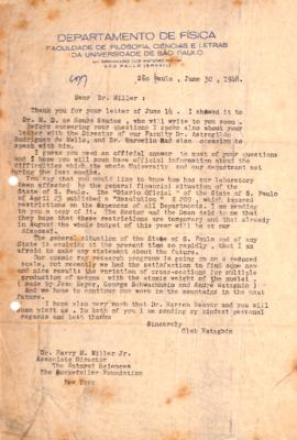 Carta de Gleb Wataghin a Harry M. Miller Jr
