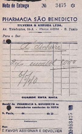 Nota de entrega de Pharmacia São Benedicto (Silveira &amp; Arruda Ltda).
