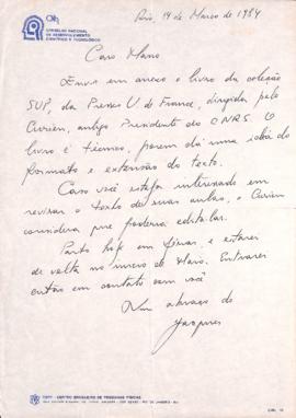 Carta de Jacques [Danon] a Mario Schenberg