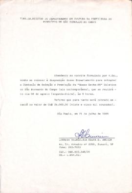 Carta de Lourdes Cedran ao diretor do Departamento de Cultura da Prefeitura do Município de São B...