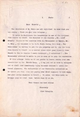 Carta de Gleb Wataghin a Franco Rasetti