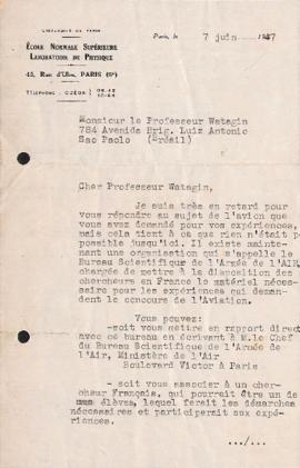 Carta de Y. Rocard a Gleb Wataghin