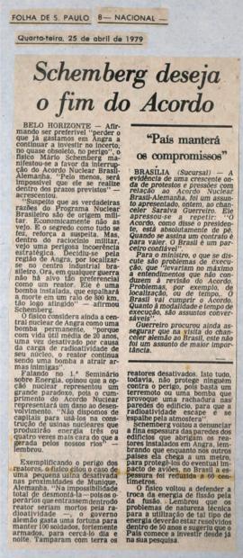 Recorte do jornal Folha de S. Paulo, 25 abr. 1979