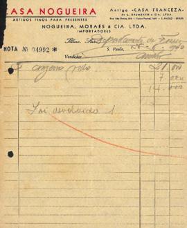 Notas fiscais de Casa Nogueira (antiga: Casa Franceza de L. Grumbach &amp; Cia Ltda - Nogueira, M...