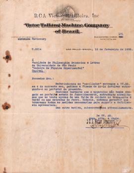 Correspondência comercial de Victor Talking Machine Company of Brasil - RCA Victor Brasileira, IN...
