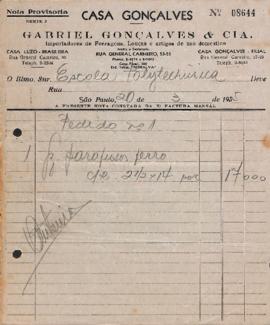Nota de venda e fatura com duplicatas de Casa Gonçalves (Gabriel Gonçalves e Cia)