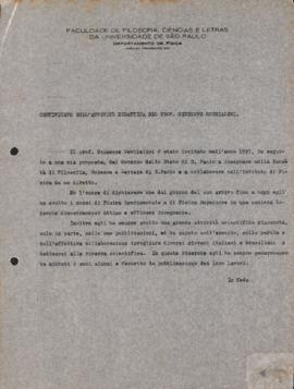 Certificado da Atividade Didática de Giuseppe Occhialini.