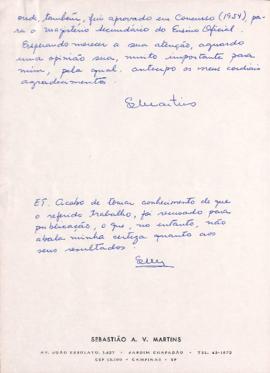 Carta de Sebastião A. V. Martins a Mario Schenberg