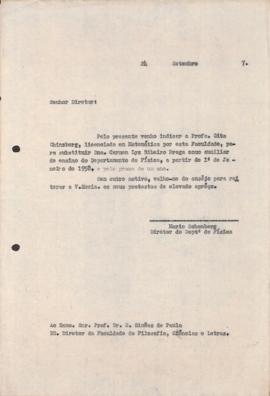 Ofício de Mario Schenberg a Eurípedes Simões de Paula
