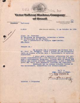Correspondência comercial de Victor Talking Machine Company of Brazil ao Diretor do Departamento ...