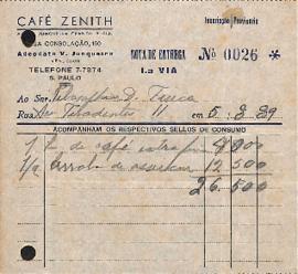 Notas de entrega de Café Zenith