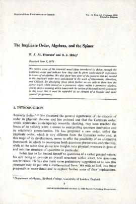 The Implicate Order, Algebras, and the Spinor