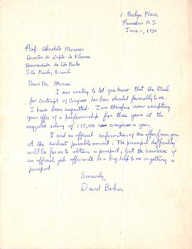 Carta de David Bohm a Abrahão de Moraes
