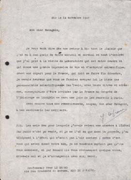 Carta de Yves Le Grand a Gleb Wataghin