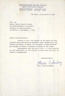 Carta de Mario Schenberg a Manuel Marcos Maciel Formiga
