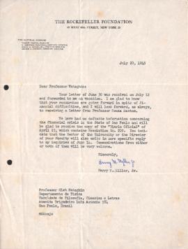 Carta de Harry M. Miller Jr a Gleb Wataghin