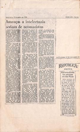 Recortes dos jornais Folha de S. Paulo e República, 19 out. 1979