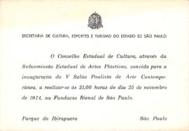 Convite para inauguração do V Salão Paulista de Arte Contemporânea