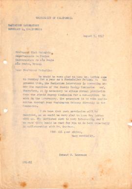 Carta de Ernest O. Lawrence a Gleb Wataghin