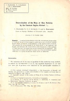 Separata: Determination of the mass of slow particles by the constant sagitta method. Il Nuovo Ci...