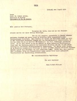 Carta de Hans Herbert Klinger a Cesar Lattes