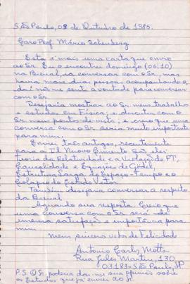 Carta de Antonio Carlos Motta a Mario Schenberg