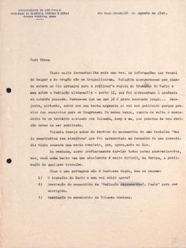 Carta de [Giuseppe Occhialini] a Bernard Gross