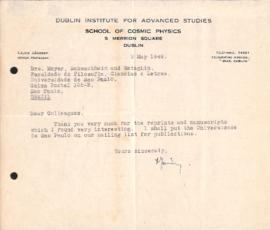 Carta de Lajos Jánossy a Hans Albert Meyer (Jean), Georges Schwachheim e Andrea Wataghin