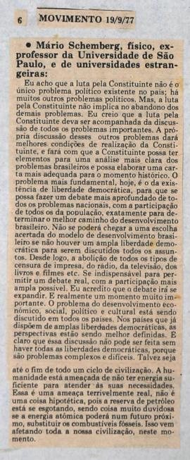 Recorte do jornal Movimento, 19 set. 1977