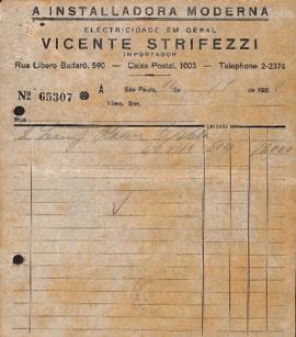 Notas fiscais de Instaladora Moderna, A. (Vicente Strifezzi, Importador).
