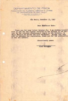 Carta de Gleb Wataghin a John T. Tate