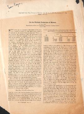 Separata: On the multiple production of mesons. The Physical Review - Letters to the Editor, v.74...