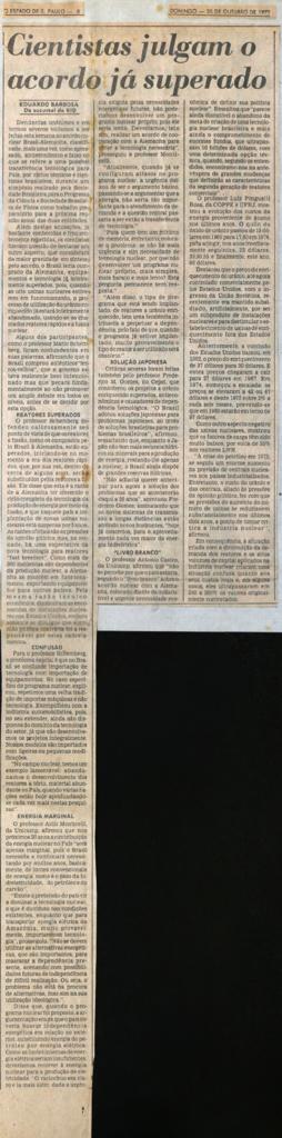 Recorte do jornal O Estado de S.Paulo, 30 out. 1977