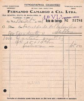 Nota de entrega e orçamentos de Typografia Camargo (Fernando Camargo e Cia. Ltda.)