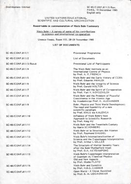 Listas de participantes e palestras da Comemoração do Centenário de Niels Bohr