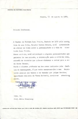 Carta de Roberto Franca a Mario Schenberg