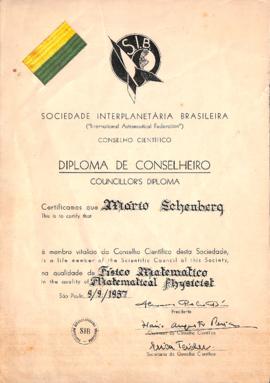 Diploma de Conselheiro da Sociedade Interplanetária Brasileira/SIB