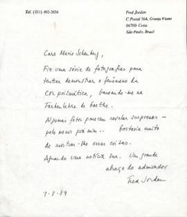 Carta de Fred Jordan a Mario Schenberg