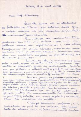 Carta de Wagner Wuo, Pérola Muzy e Paulo Muzy a Mario Schenberg