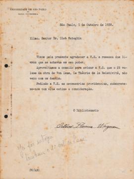 Carta de Octavio Florence Wagner a Gleb Wataghin