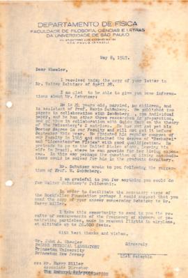 Carta de Gleb Wataghin a John A. Wheeler