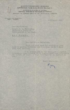 Carta de L. Jánossy a Mario Schenberg